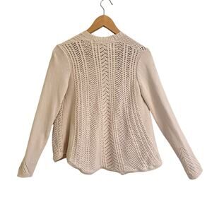 Anthroplogie Rosie Neira Pointelle Knit Off White Open  Front Cardigan Sz Small